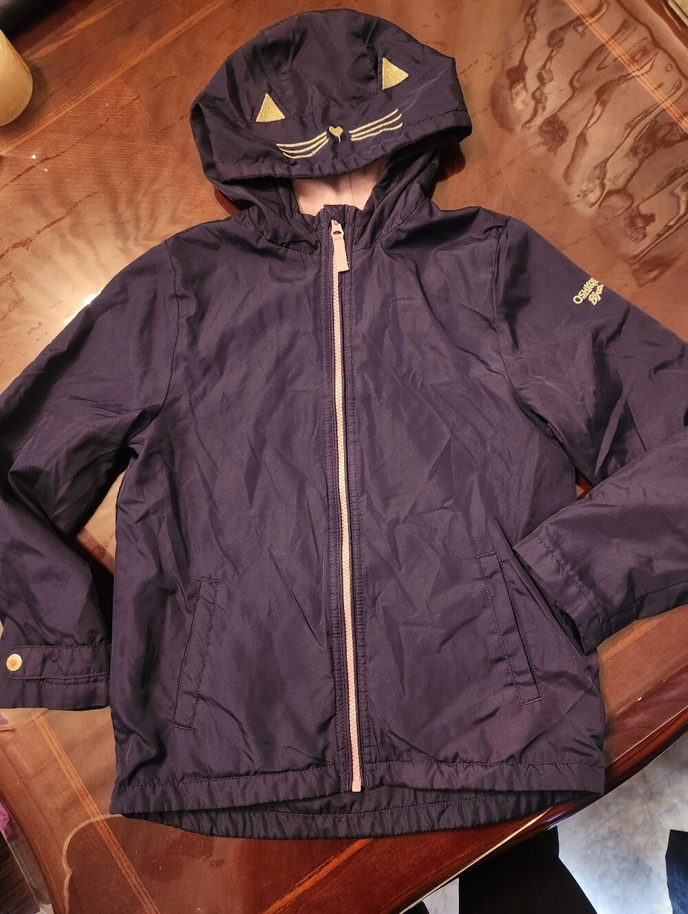Osh Kosh B'gosh Girl's Dark Purple/pink Jacket With Hoodie -  Cat Ears